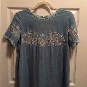 Adorable chambray dress with embroidery detail